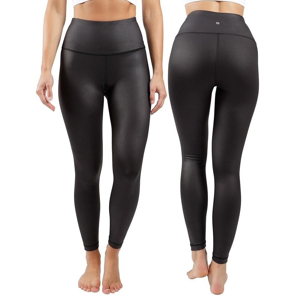 NWT 90 Degree by Reflex Women's Black High Waist Faux Leather Leggings Size L